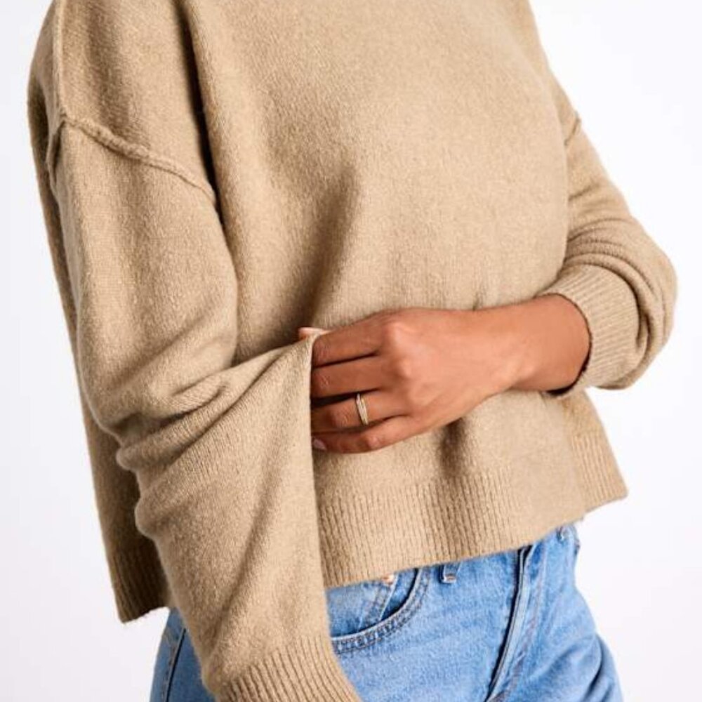 Lulus Lena Tan Crew Neck Pullover Sweater Brown - Size XS